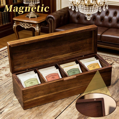 Acacia Wood Tea Bag Organizer with Compartments, Tea packet Storage Boxes & Display Caddy, Multi-Slot Teabag Holder Container Chest for Countertop, Organizador de Té