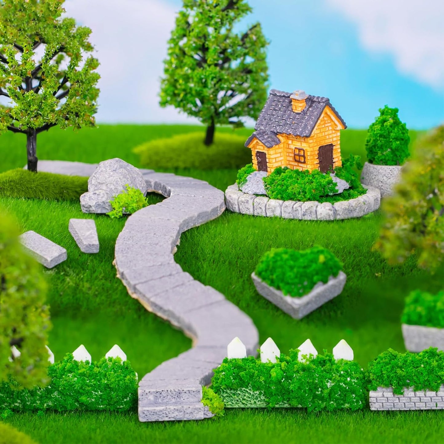 Cayway 26 PCS Outdoor Fairy Garden Miniatures Mini Zen Garden Accessories, Artificial Grass, Model Trees, Terrarium Ornaments, Dollhouse Supplies, Bonsai Decorative Craft Tools Kit