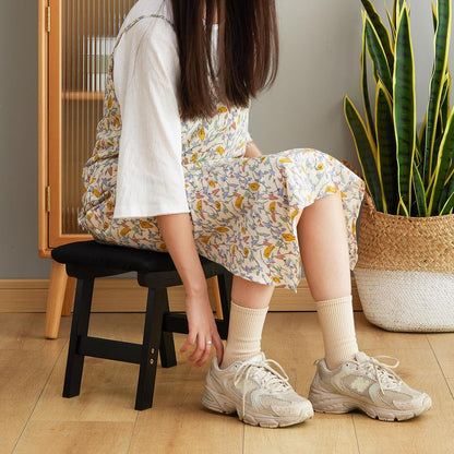 Foot Stool Ottoman Foot Rest Under Desk,Small Stool for Living Room, Bedroom and Kitchen (Brown Legs - Beige Stool Surface)