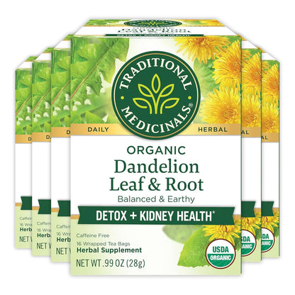 Traditional Medicinals Organic, Roasted, Dandelion Root Tea - Supports Normal Detox + Digestion - Kosher, Non-GMO, Caffeine-Free, Compostable - 16 Tea Bags, (Pack of 2)
