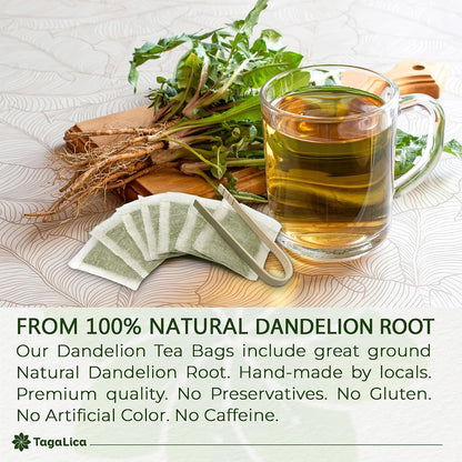 Tagalica, Premium 135 Dandelion Root Tea Bags, 100% Natural & Pure from Dandelion Root, Eco-Conscious Tea Bags, Herbal Tea. No Sugar, No Caffeine, No Gluten, Vegan