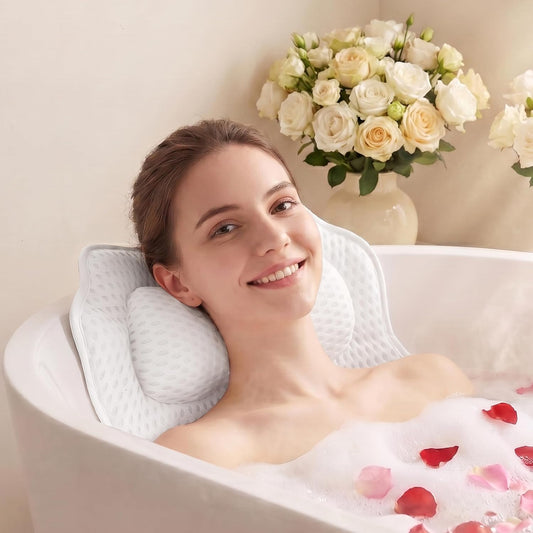 Bath Pillow for Tub, 4D Mesh Bathtub Pillow for Neck, Back & Head Support