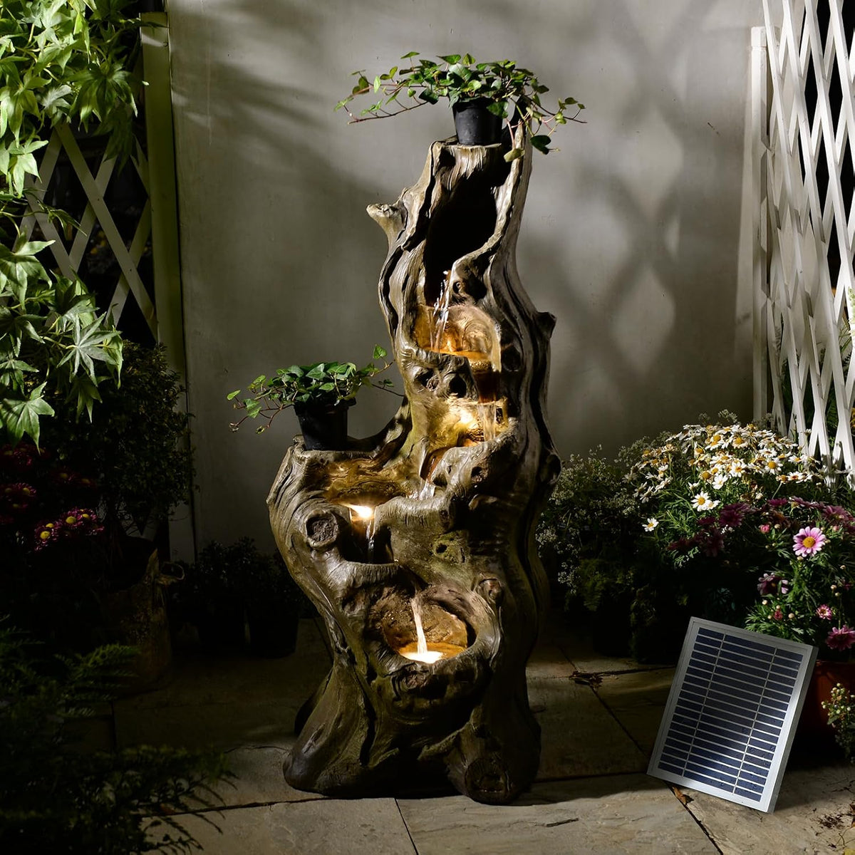 Sunlinua Water Fountain Outdoor, 5-Tier Cascading Realistic Tree Waterfall