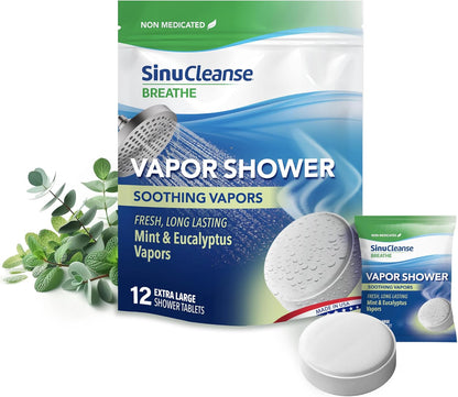 SinuCleanse Vapor Shower Steamers XL Tablets, Eucalyptus & Mint, 12 Pack