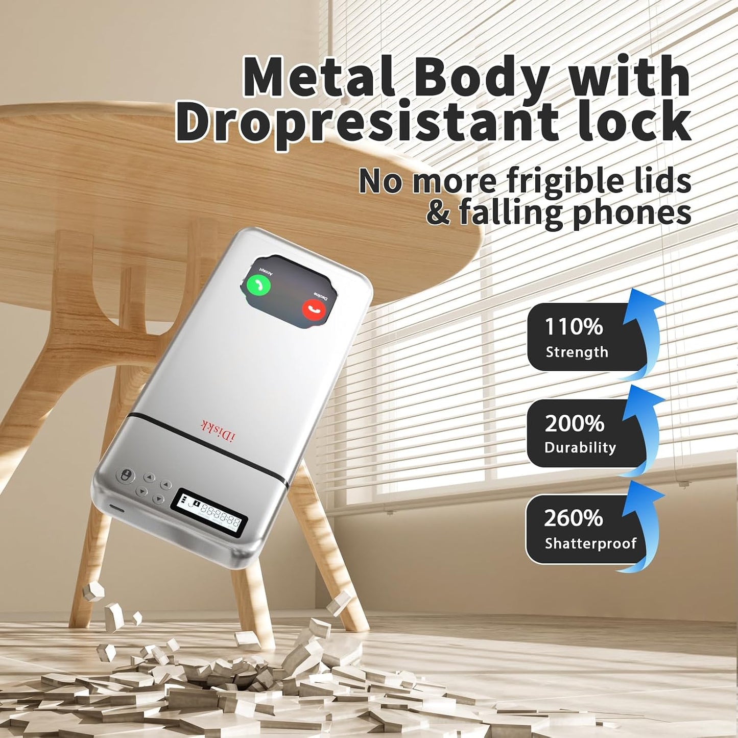 iDiskk Timed lock Box, Portable Timer phone lock box for Kids & Adults,Built better habits Anti-Phone Addiction Self-Discipline Phone Jail,Metallic Silver