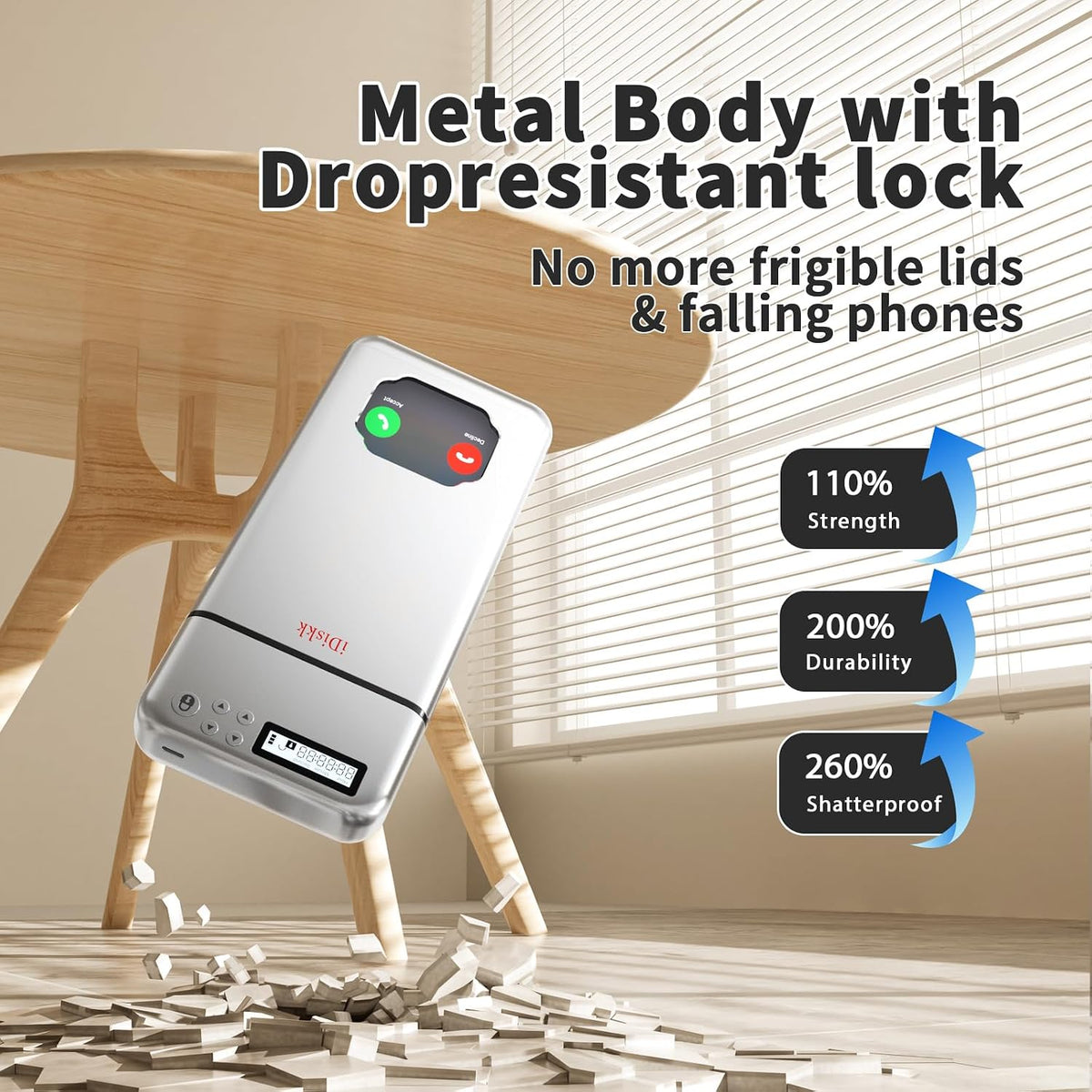 iDiskk Silver Metal Timed Phone Lock Box, Self-Control Timer Locker
