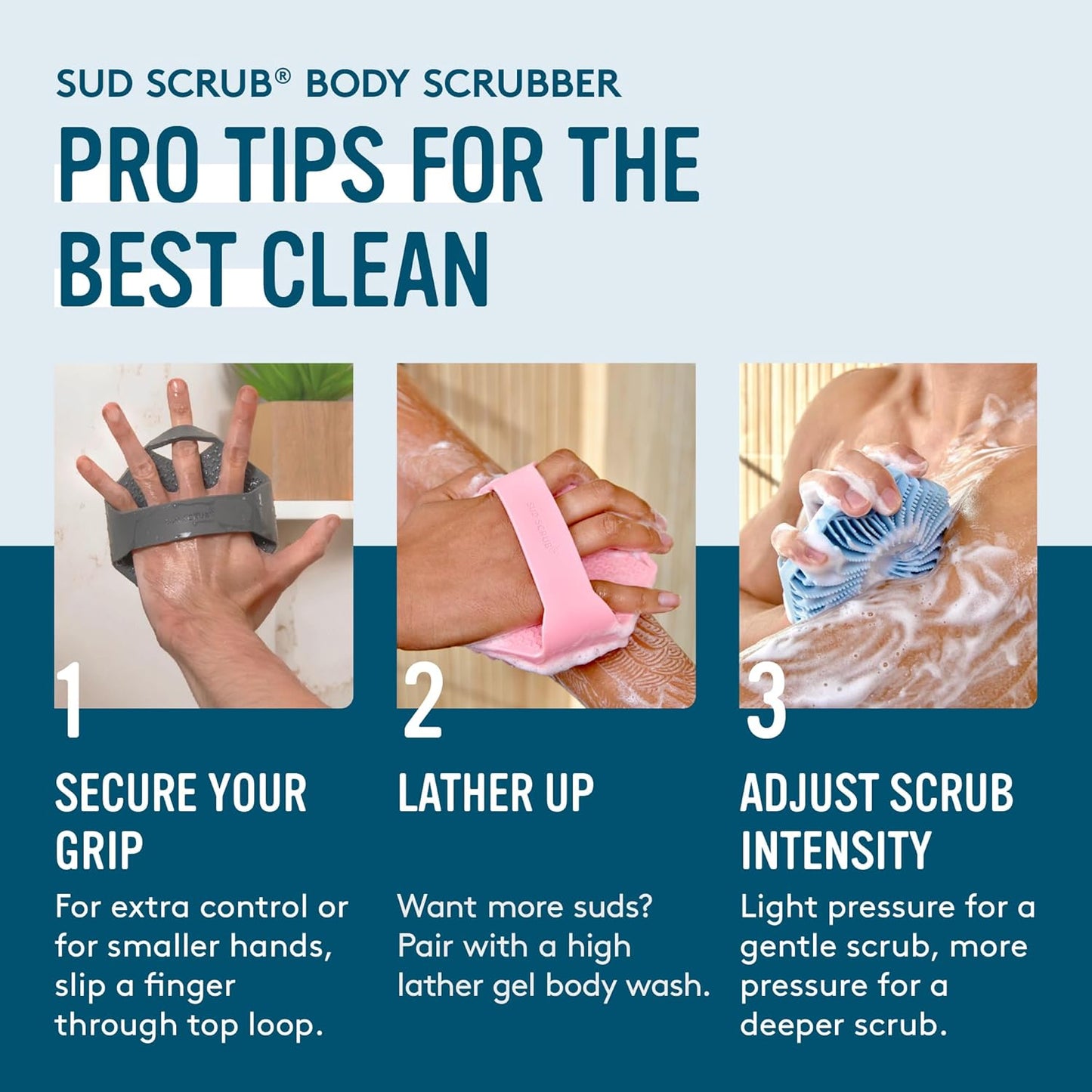 Sud Scrub® Antimicrobial Silicone Body Scrubber, Exfoliating Body Brush for Sensitive Skin, Antibacterial Shower Scrubber for Body, Bathroom Essentials for Men & Women, Charcoal