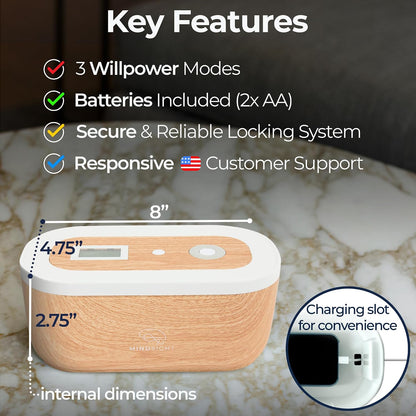 Mindsight Timed Lock Box | Unplug from Phones, Video Games, Social Media, Snacks & Cravings | 3 Modes based on Willpower | Easy to Use | Out of Sight ~ Out of Mind | Boost Your Mental Wellness