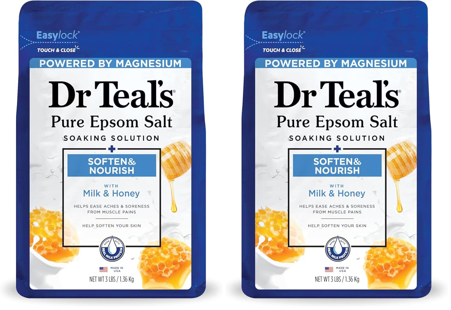 Dr. Teal's Epsom Salt Soaking Solution, Soften & Nourish with Milk and Honey, 48 Oz