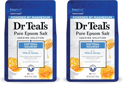 Dr. Teal's Epsom Salt Soaking Solution, Soften & Nourish with Milk and Honey, 48 Oz