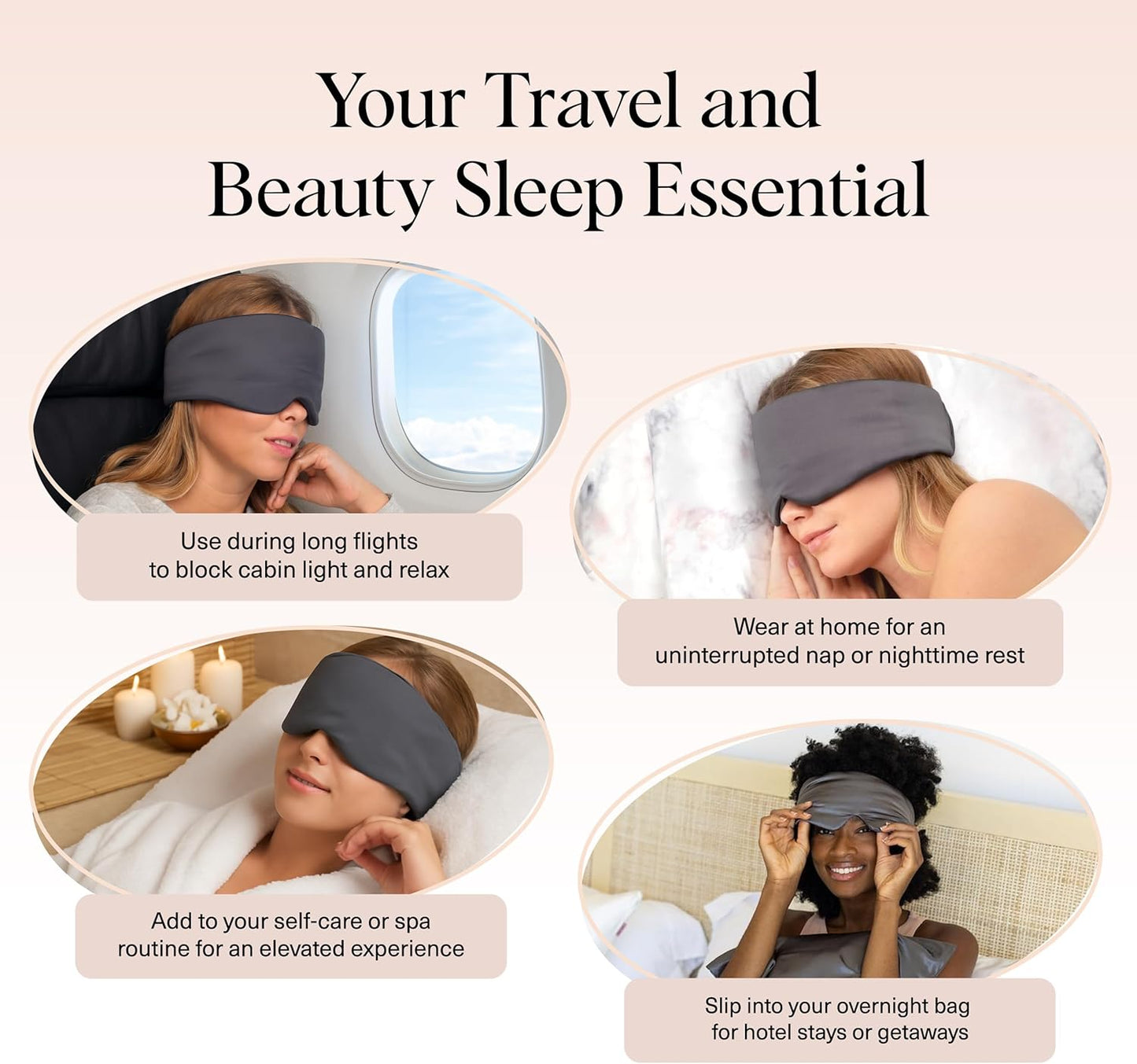 Kitsch Contour Pillow Eye Mask – Softer Than Silk Eye Masks for Sleep, Blindfold Sleep Masks for Women & Men, No Eye Pressure, Lightweight, Eye Care, Travel Essentials - Charcoal