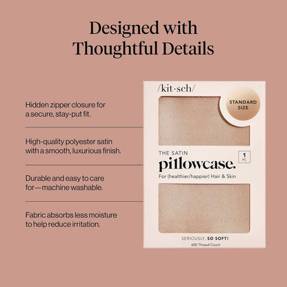 Kitsch Satin Pillowcase with Zipper for Hair & Skin - Softer Than Silk Pillow Cases, Smooth Cooling Satin Pillow Case, Wrinkle-Free, Machine Washable - Pillow Cases Standard Size (19x26) - Blush