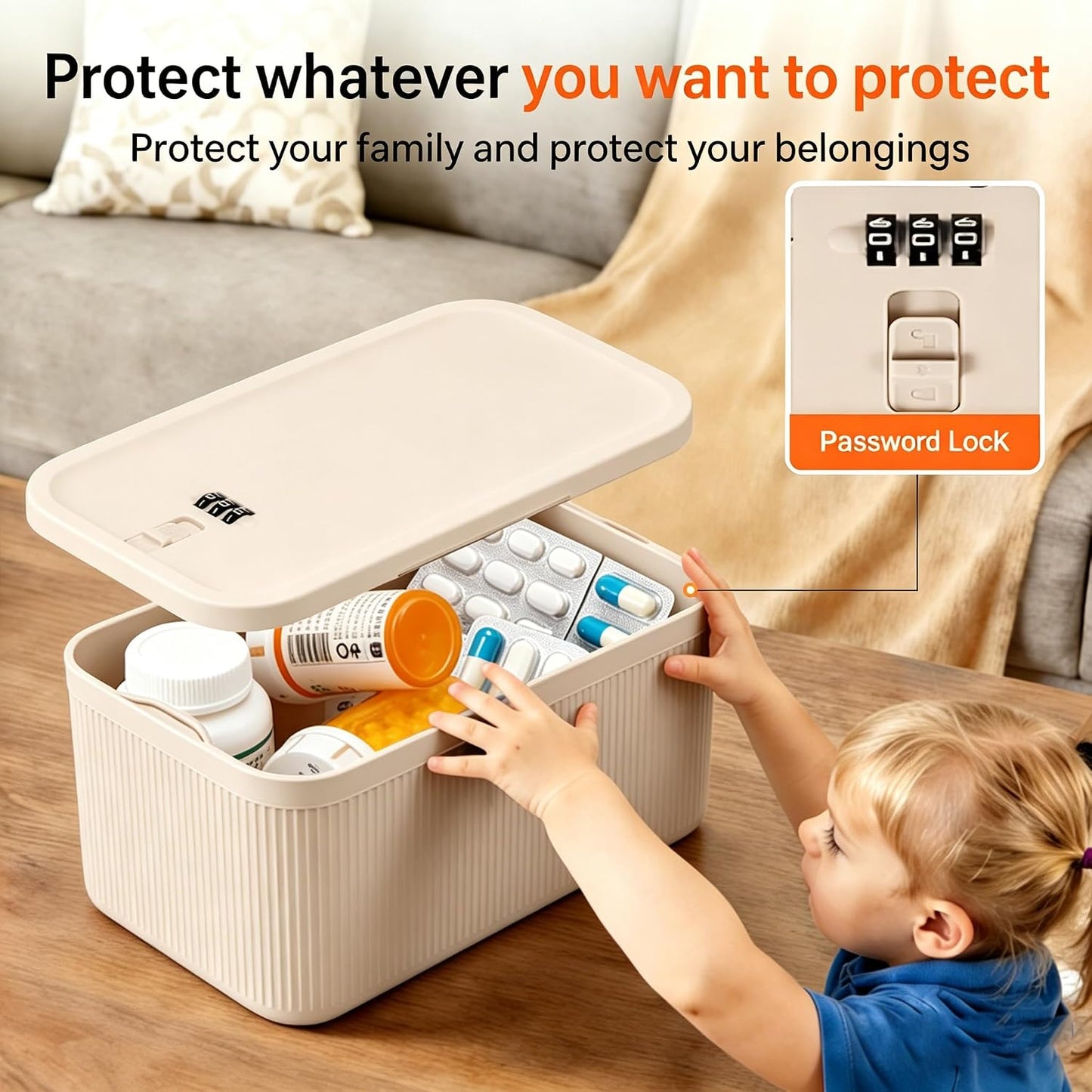 Medication Lock Box,Small Lockable Storage Box with Combination Code for Phone,Medicine Safe,Food, Home,Refrigerator,Office,Personal Items,Travel,Gift