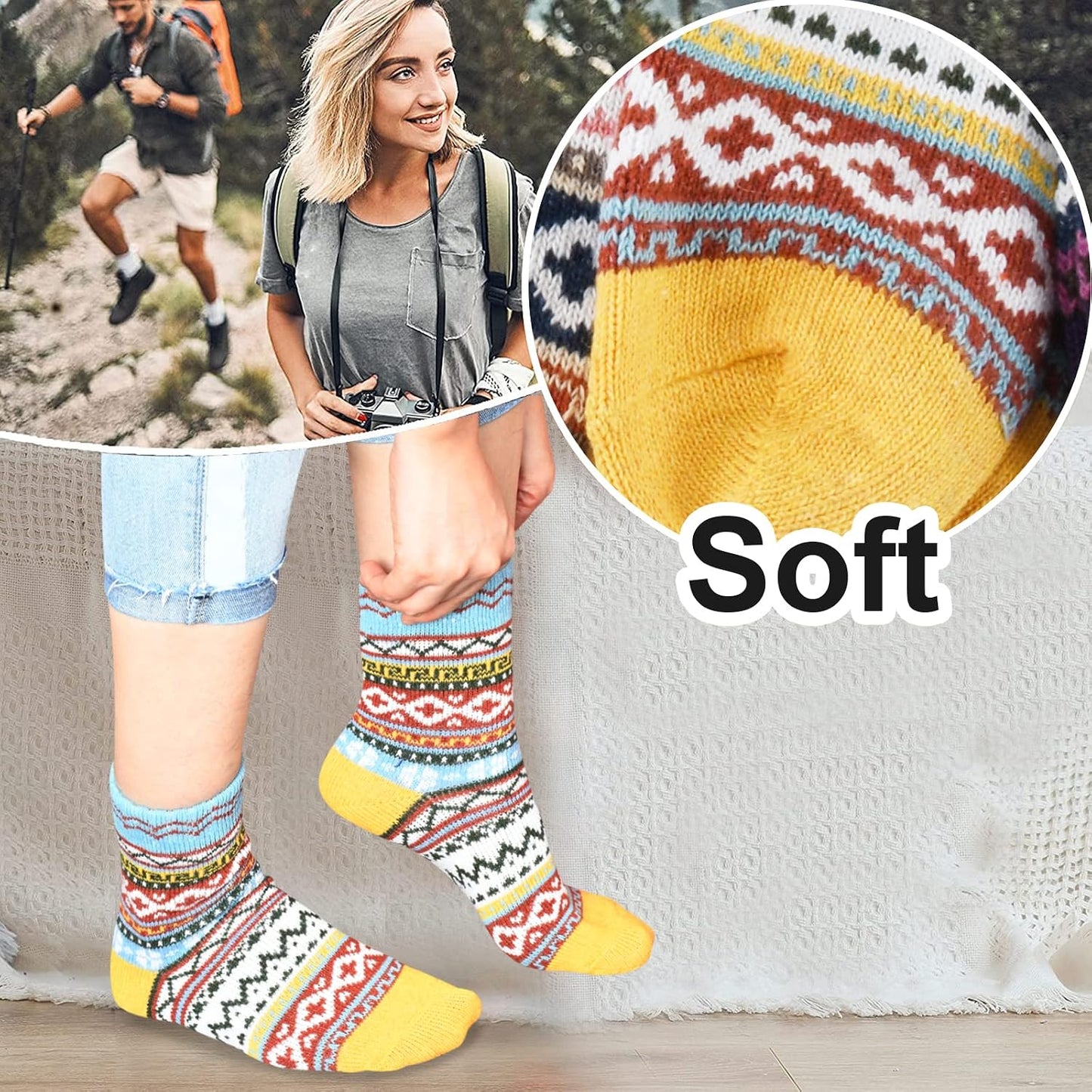 YANGYANG 5 Pairs Winter Warm Thick Crew Knit Socks for Women, Christmas Gifts, Stocking Stuffers