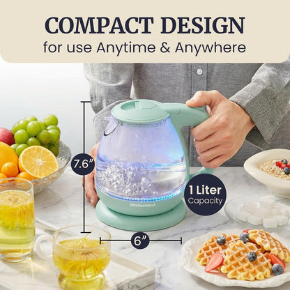 Elite Gourmet 1L Glass Electric Water Kettle, BPA-Free Fast Boil, Mint