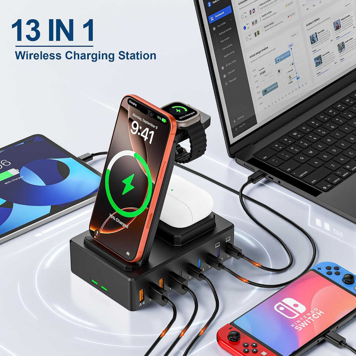 600W Charging Station for Multiple Devices Apple, Wireless Charger