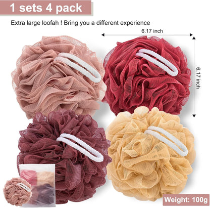 MTDLYICE Loofah Sponge XXL-100g 4 Pack, Bath Sponge Soft Mesh Shower Puff Loofah for Men, Exfoliating Body Scrubber for Women, Shower Accessories (Black)