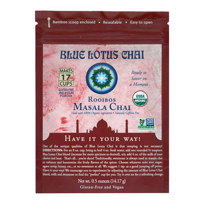Blue Lotus Chai - Rooibos Flavor Masala Chai - Makes 65 Cups - 2 Ounce Masala Spiced Chai Powder with Organic Spices - Instant Indian Tea No Steeping - No Gluten