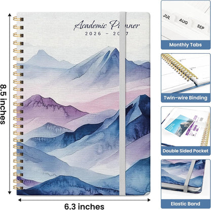 Planner 2026-2027, Academic Monthly and Weekly Calendar Planner for Women, July 2026 - June 2027, Hardcover Pretty Agenda Planner Book with Tabs, Spiral Daily Organizer for School Office Home Supplies, 6.3" x 8.5" - Blue Floral