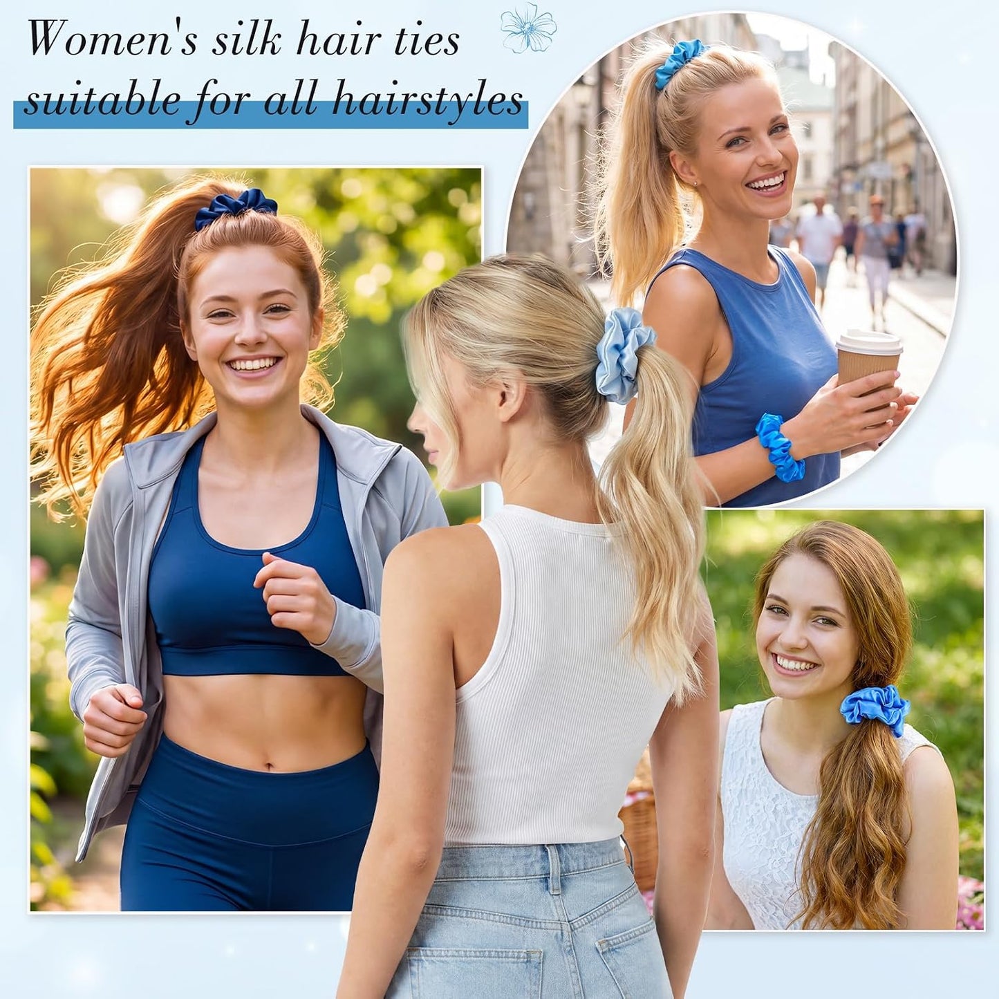 4 Pack 100% Mulberry Silk Scrunchies for Hair Sleep, No Damag Frizz Control Stylish Silk Hair Scrunchies Small Gifts for Women