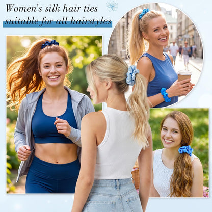 4 Pack 100% Mulberry Silk Scrunchies for Hair Sleep, No Damag Frizz Control Stylish Silk Hair Scrunchies Small Gifts for Women