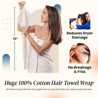 Huge Cotton Hair Towel Wrap for Women (Coral White)