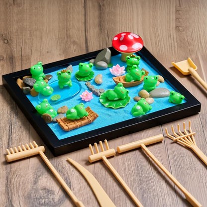 Soulchen Zen Garden Kit for Table Decor Christmas Sand Zen Garden Gifts Mini Sandbox Set with Black Wooden Tray, Sand, Tools & Accessories Japanese Gifts for Meditation Room Office Home