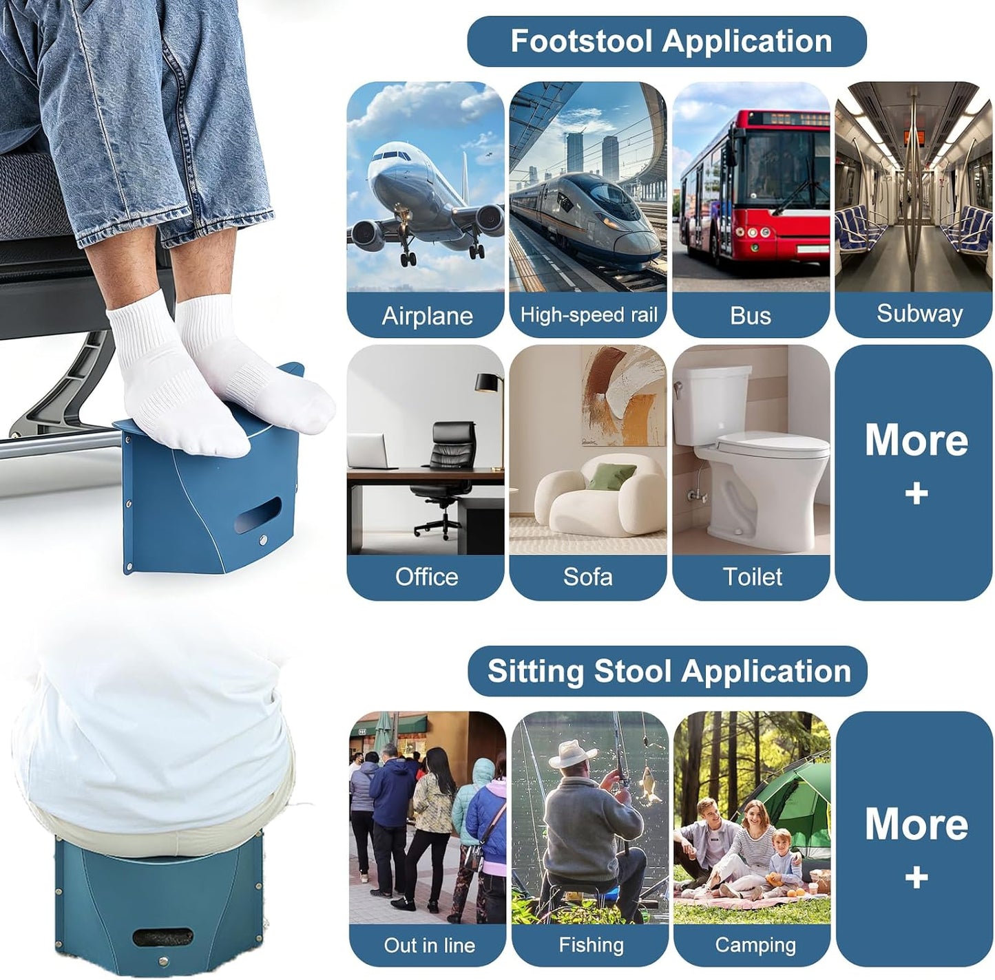 Portable Airplane Foot Rest, 2 Pcs Foldable Foot Rest for Air Travel and Under Desk, Versatile Footrest and Stool for Long Flight, Home and Office