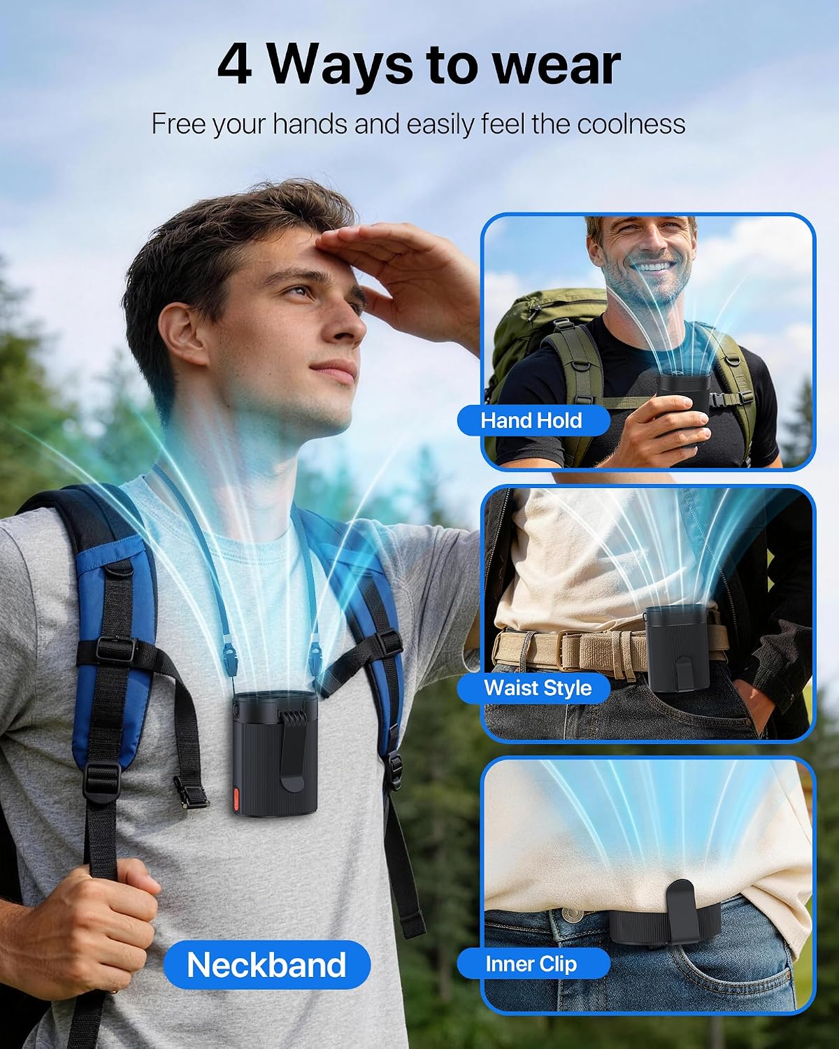 2026 Upgraded Wearable Waist Clip on Fan - 25H Battery 4-in-1 Personal Clip on Belt Fan, Ultra-Lightweight Rechargeable Hands-Free Body Fan with 4 Speeds for Outdoor Work, Jobsite
