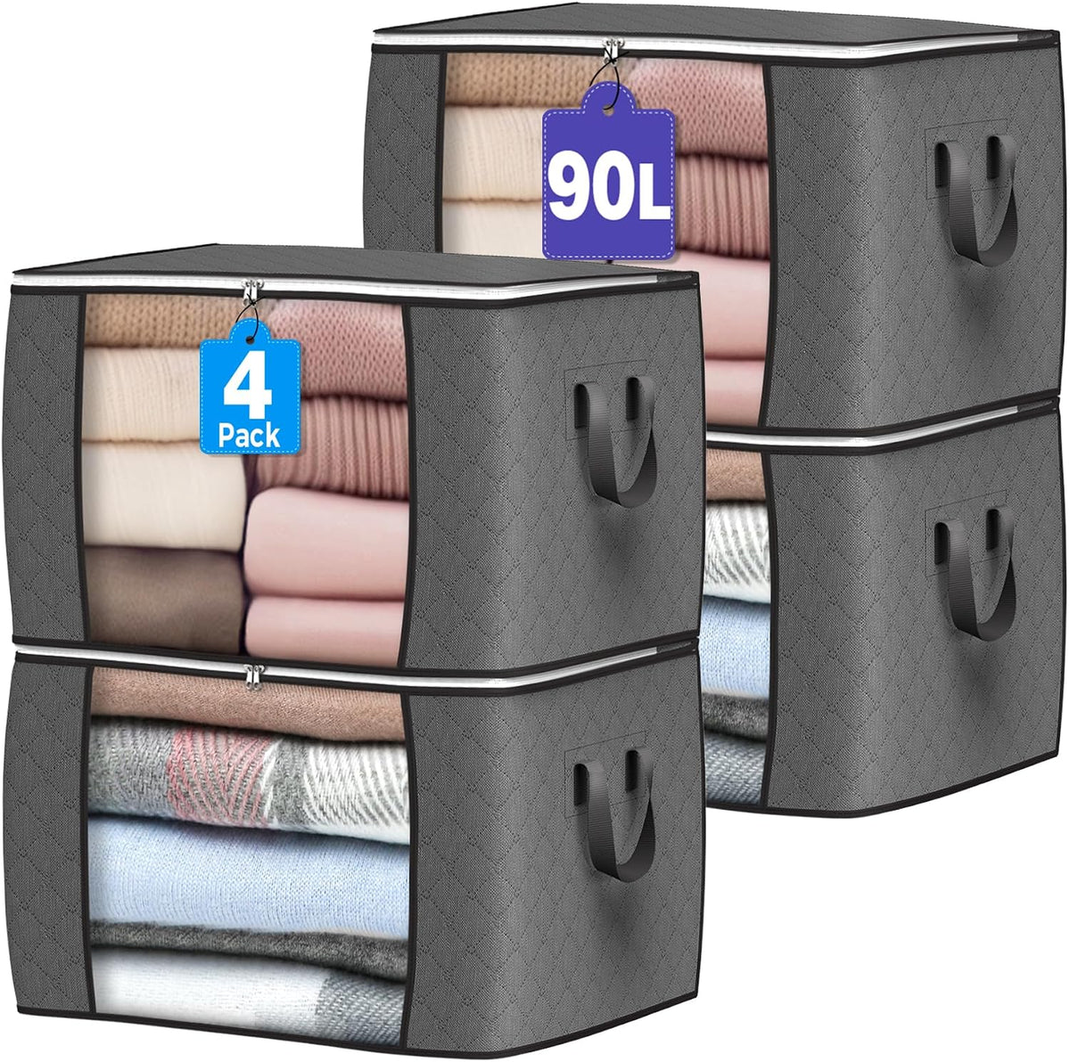 90L Large Storage Bags, Clothes Storage Bins Closet Organizers