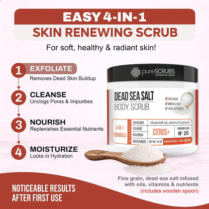 pureSCRUBS Premium Cucumber Body Scrub Set, Exfoliating Dead Sea Salt Scrub