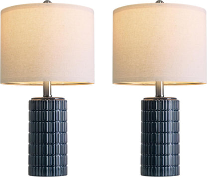 PoKat 20.75" Small Modern Ceramic Table Lamps Set of 2 for Bedroom, White Bedside Lamps for Night Stands, Farmhouse Desk Home Decor Gift Nightstand Table Lamps for Living Room End Table Beige