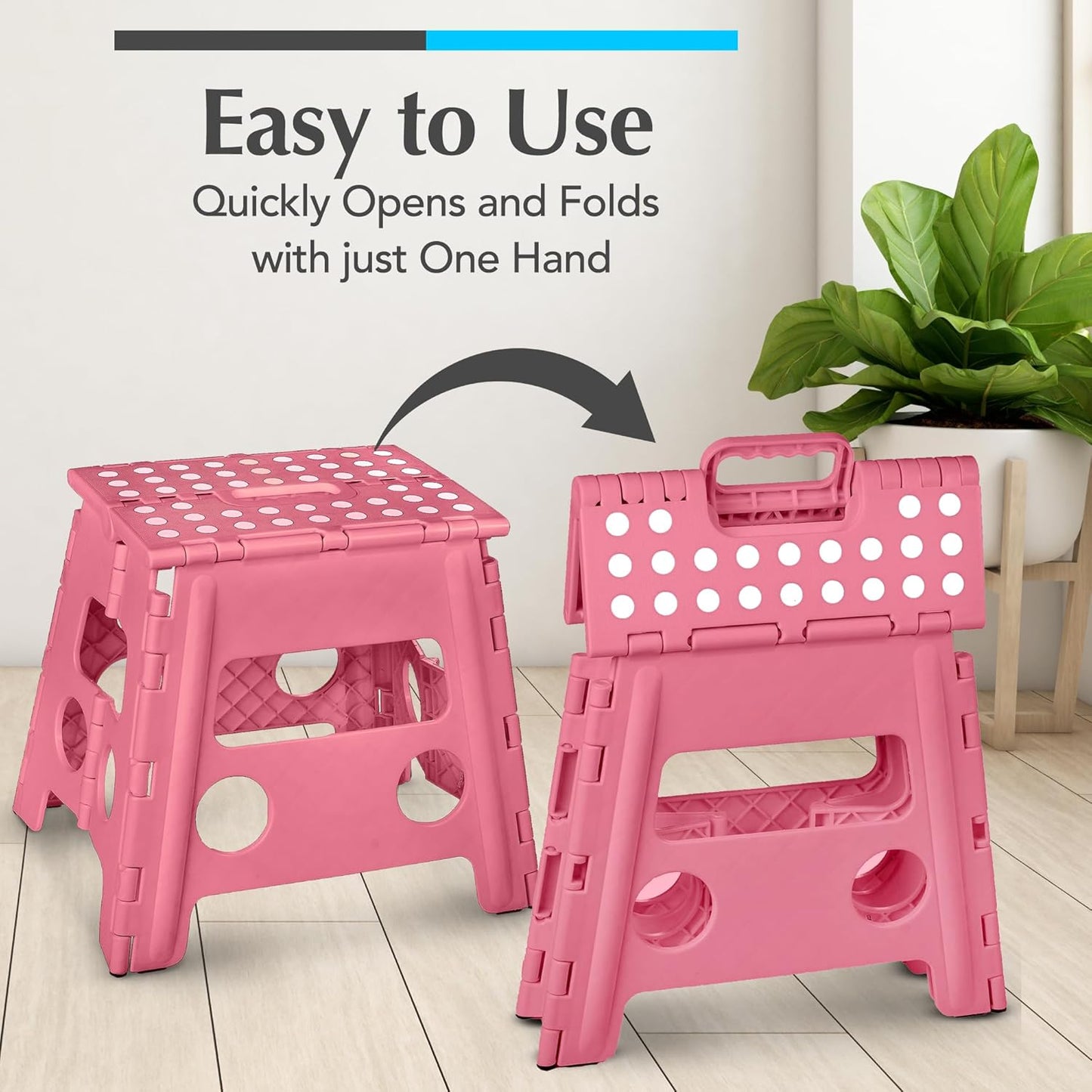 Handy Laundry Folding Step Stool - Sturdy Enough Collapsible Stool to Support Adults - Opens Easy with One Flip - Great for Kitchen, Bathroom or Bedroom (Black - 9 Inch)