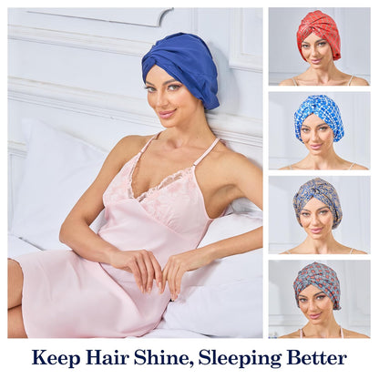 Adjustable Silk Satin Bonnet for Sleeping Hair Wrap, Double Layer Sleep Cap, Night Turban for Large Long Curly Braid Women Men Hair - Matcha Green