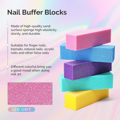 MelodySusie 16Pcs Professional Nail Buffer Kit,Nail Files and Buffers,Nail Buffer Block,Nail Brush, Nail File Buffers Kit for Natural Nails,DIY,Home Use,Salon（100/180 Grit）