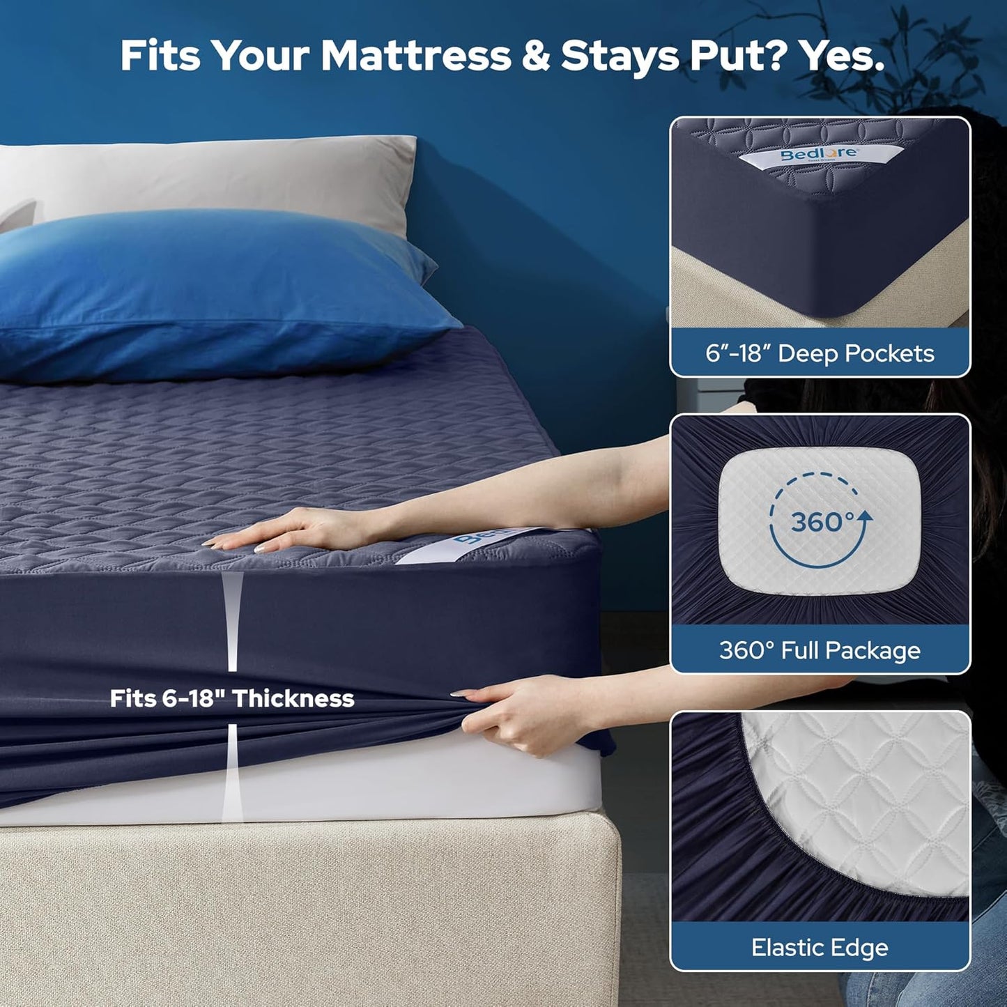 2 Pack Waterproof Mattress Protector, Queen Size Mattress Pad Noiseless with Deep Pocket Fitted for 6"-18", Soft Breathable Dirt-Proof Bed Mattress Cover Washable for Home, Bedroom, Hotel (Gray)