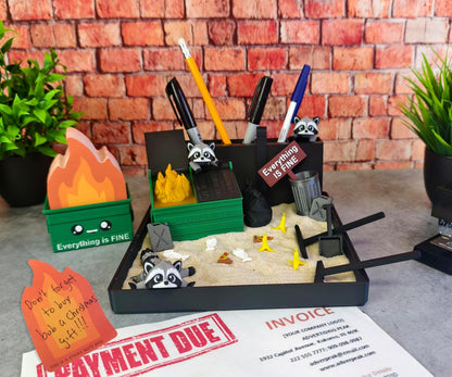 Munnygrubbers - Dumpster Fire Zen Garden - Made in USA - Large 7" x 7" - Fine Sand Included - Desk Accessory Box Garden - Funny Novelty Gift - Fidget Stress Relief