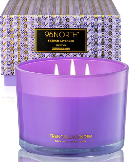 96NORTH Luxury Vanilla Soy Candles | Large 3 Wick Jar Candle | Up to 50 Hours Burning Time | 100% Natural Soy Wax | Relaxing Aromatherapy Aesthetic Candle | Housewarming Gift for Men and Women
