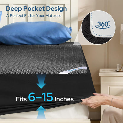 BEDLORE Queen Mattress Protector, Waterproof Noiseless Mattress Cover with Deep Pocket for 6-18 inches Mattress, Soft Breathable Mattress Pad Machine Washable (Dark Gray)