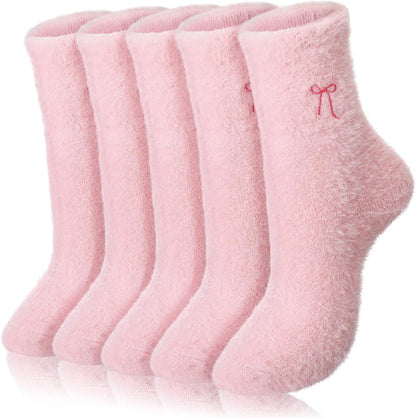 Geyoga 5 Pairs Fuzzy Socks for Women Cozy Spa Slipper Socks Coquette Preppy Stuff Soft Fluffy Home Sleeping Birthday Gift