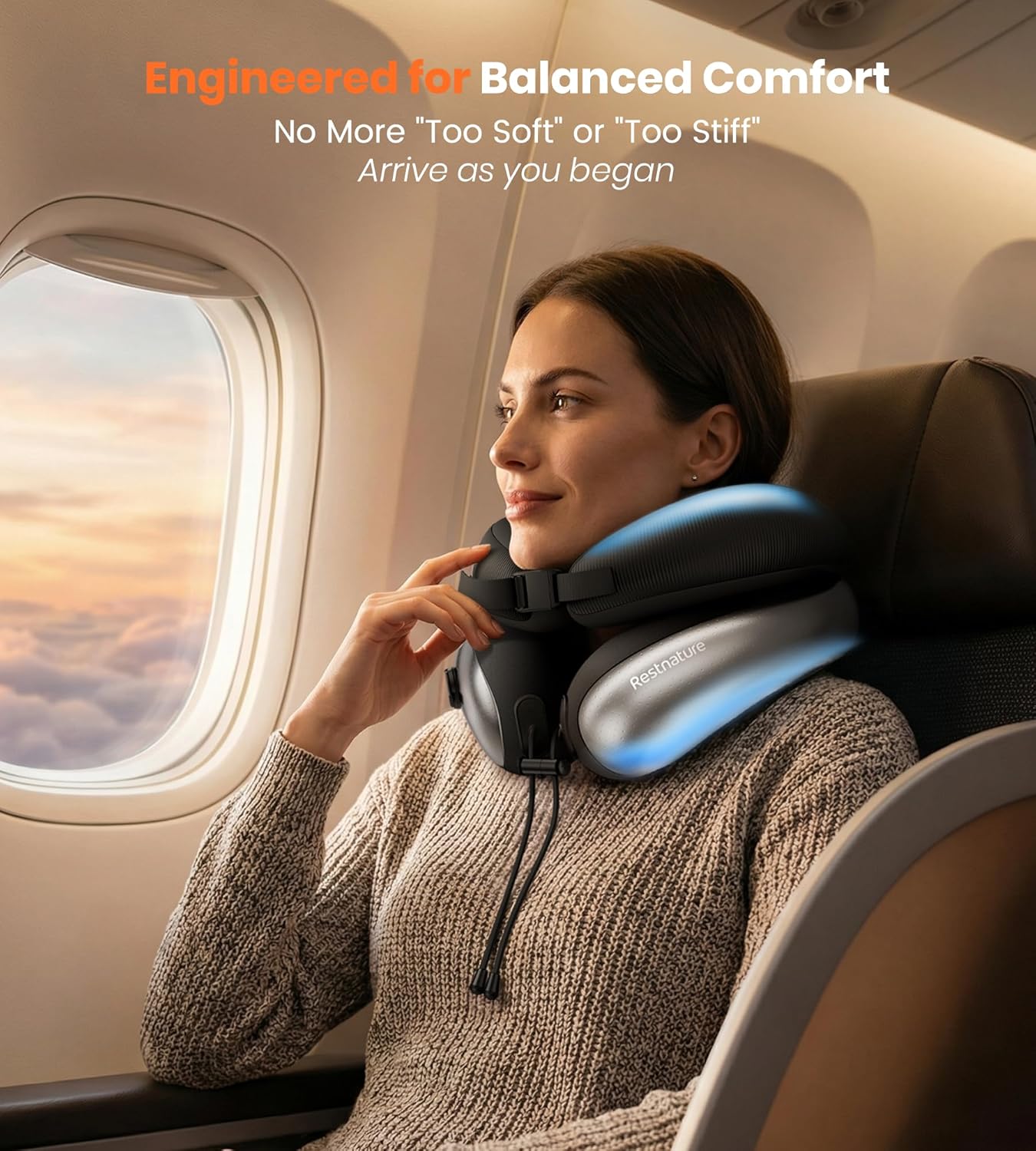 Neck Pillow for Traveling, Travel Pillows for Airplanes, Adjustable Neck Pillow Airplane Travel Essentials - 2 Layer Patented | Inflatable Air Loop & Memory Foam for 360° Ergonomic Support
