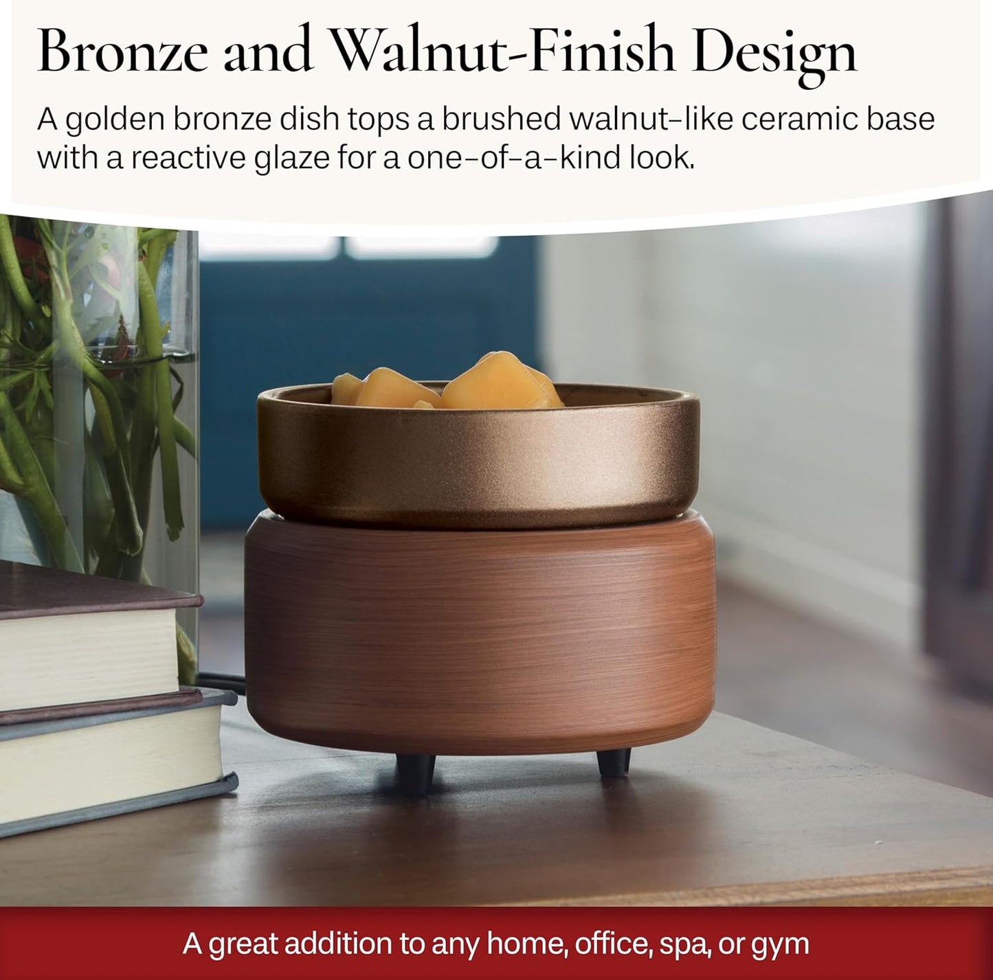 Candle Warmers ETC 2-in-1 Candle and Fragrance Warmer for Warming Scented Candles or Wax Melts and Tarts with to Freshen Room, Primitive Black and Bronze