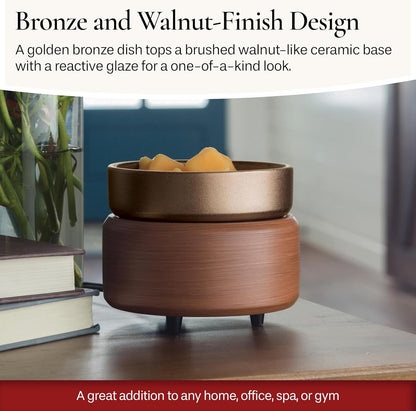 Candle Warmers ETC 2-in-1 Candle and Fragrance Warmer for Warming Scented Candles or Wax Melts and Tarts with to Freshen Room, Primitive Black and Bronze
