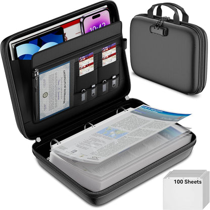 Tamfile Fireproof File Organizer with D-Ring Binder & 100 Sheet Protectors