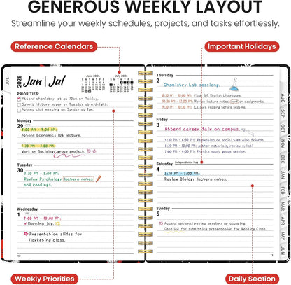 Planner 2026-2027, Jul 2026-Jun 2027 Academic Monthly & Weekly Planner - Colors B