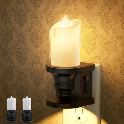 Briignite Flameless Candle Night Light, 2 Pack, Night Lights Plug into Wall, Candle Nightlight with Light Sensor, 0-100LM Dimmable LED Night Light Plug in, 1800K Amber Nightlight for Hallway Bathroom