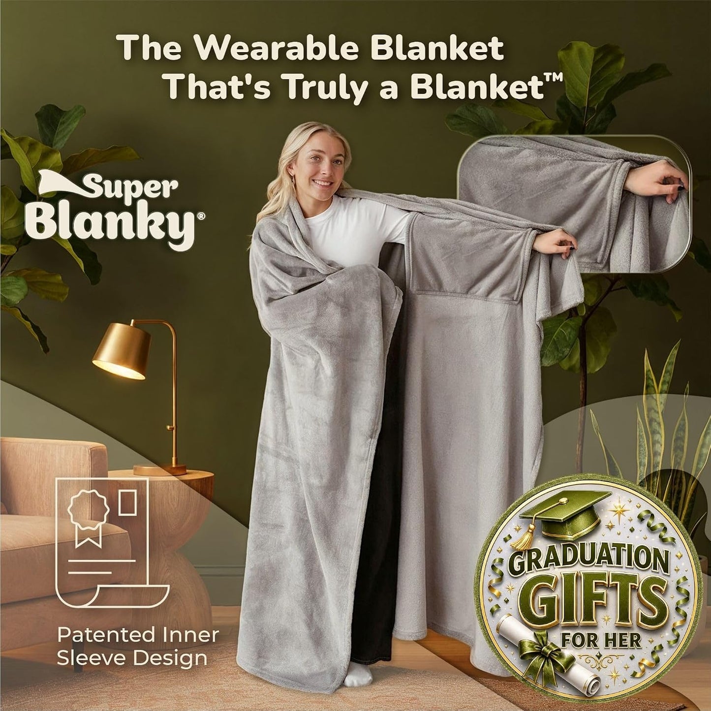 Super Blanky Wearable Blankets for Women & Men, Graduation Day Gift for Her, Cozy Gifts for Women, Wife Birthday Gifts Ideas