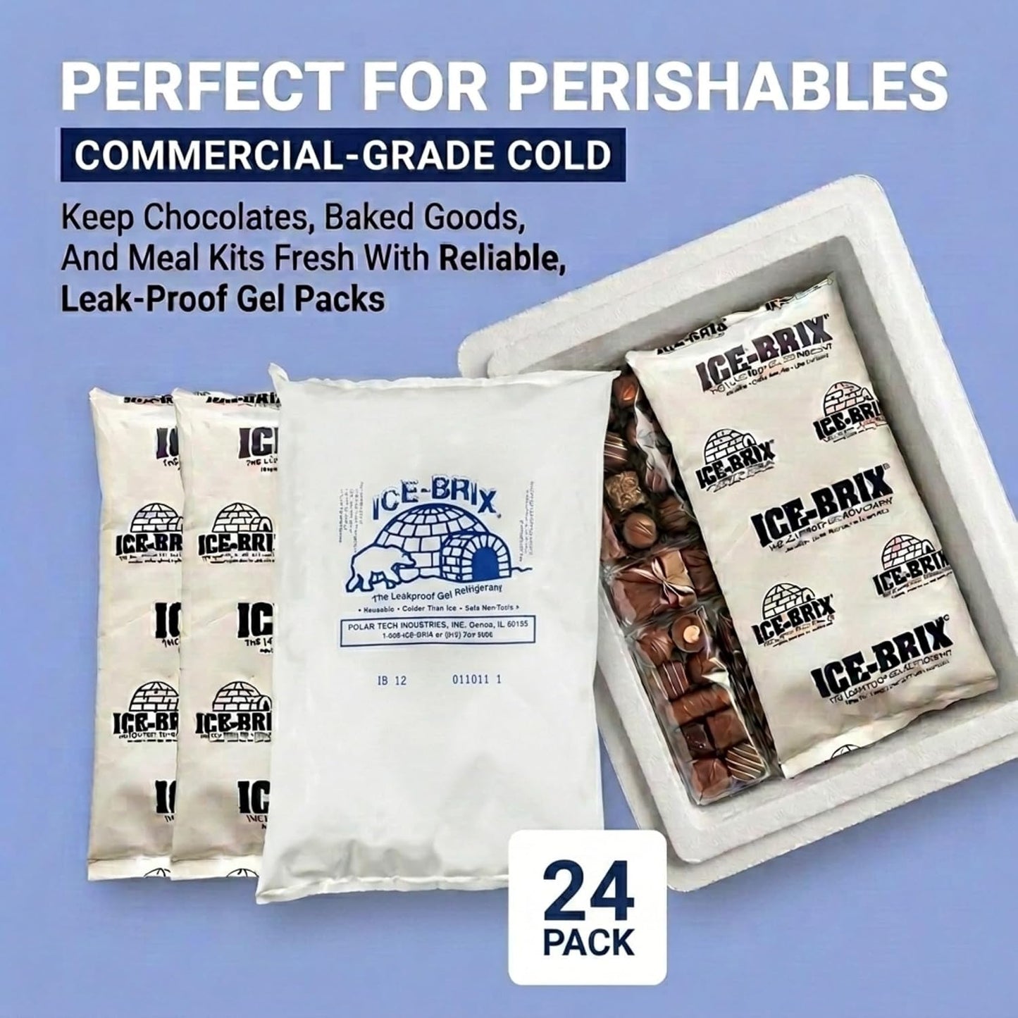 ICE-BRIX Reusable Gel Ice Packs for Shipping, 5 x 2.75 x 0.75 in, 3 oz White (96 Pack) - Compact Cold Packs for GLP-1 Medication Mailers, Lunch Boxes, Small Coolers, Frozen Food & Perishables