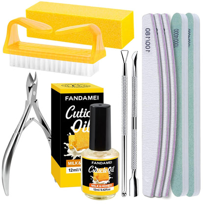 FANDAMEI Nail Files and Buffers, Manicure Tools Nail Care Kit with Nail File, Nail Buffer Block, Cuticle Care for Women with Nippers, Pusher Peeler. Cuticle Oil and Nail Prep Kit.