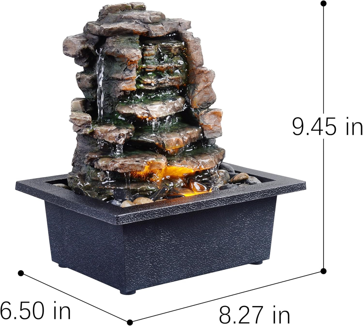 GOSSI Meditation Waterfall Fountain with LED Lights, Indoor Tabletop Water Fountain Decorated with Natural River Rocks, Office & Home Relaxation Decor, Christmas Decoration